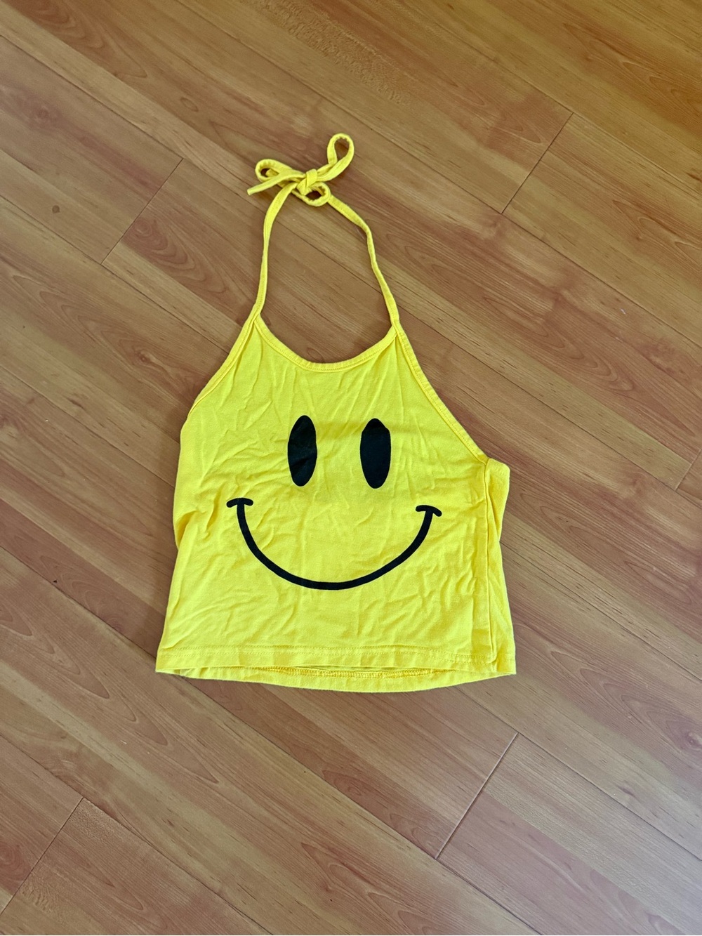 Y2K omighty Yellow Smiley Halter Crop